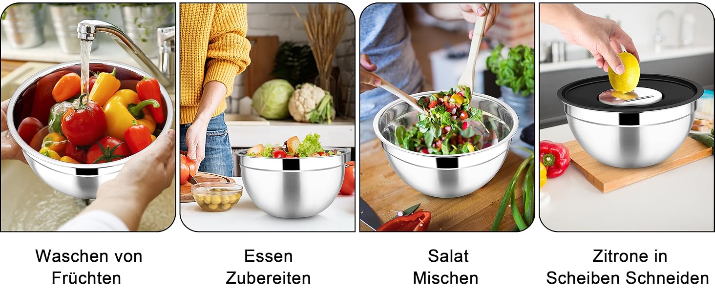 Миска Joyfair 4,5 л з нержавіючої сталі з кришкою, набором терок для приготування, миття в посудомийній машині - чорна