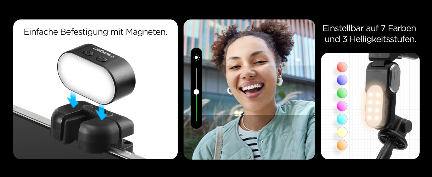 Стабілізатор Gimbal Spigen з розпізнаванням обличчя, селфі-стік, штатив, LED-підсвітка, вертикальне/горизонтальне обертання, сумісний зі смартфонами iPhone, Samsung та іншими