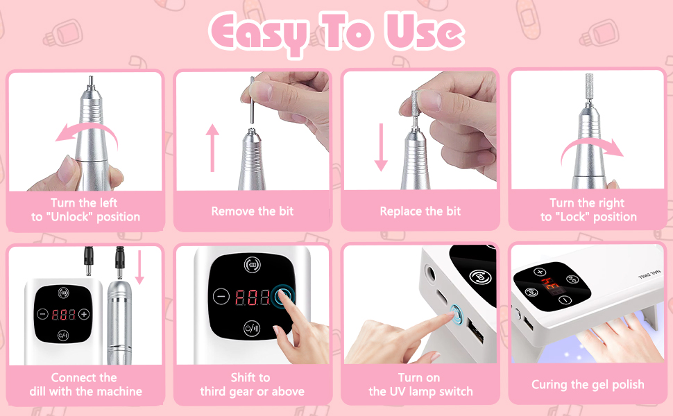 Електричний нагрівач для нігтів 2-в-1, професійний, 45000 об/хв, манікюрний набір, фрезер для гелю та акрилу