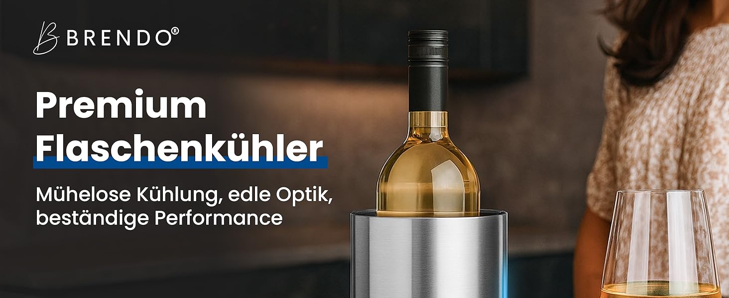 Охолоджувач для пляшок та шампанського Brendo Weinkühler Edelstahl - подвійний, ізольований, срібляний | Охолоджувач для вина, шампанського, белого вина | Подарунковий набір для чоловіків та жінок