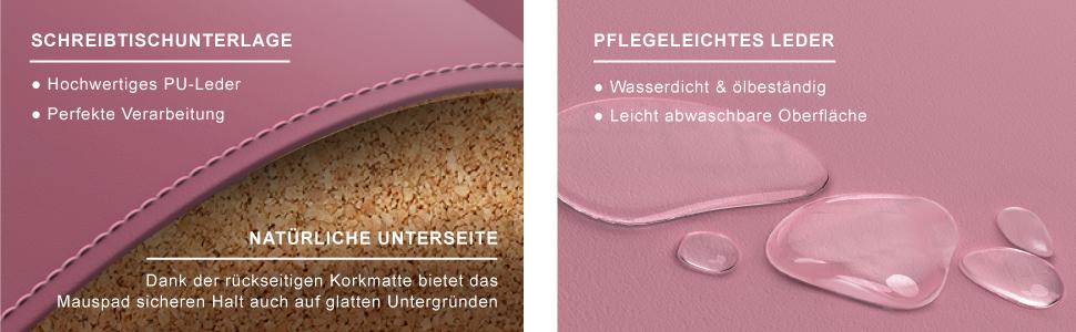 CSL Килимок для миші XXL на стіл з екошкіри та корка 800x400 мм - Чорний (C: Рожевий) - Для офісу та дому