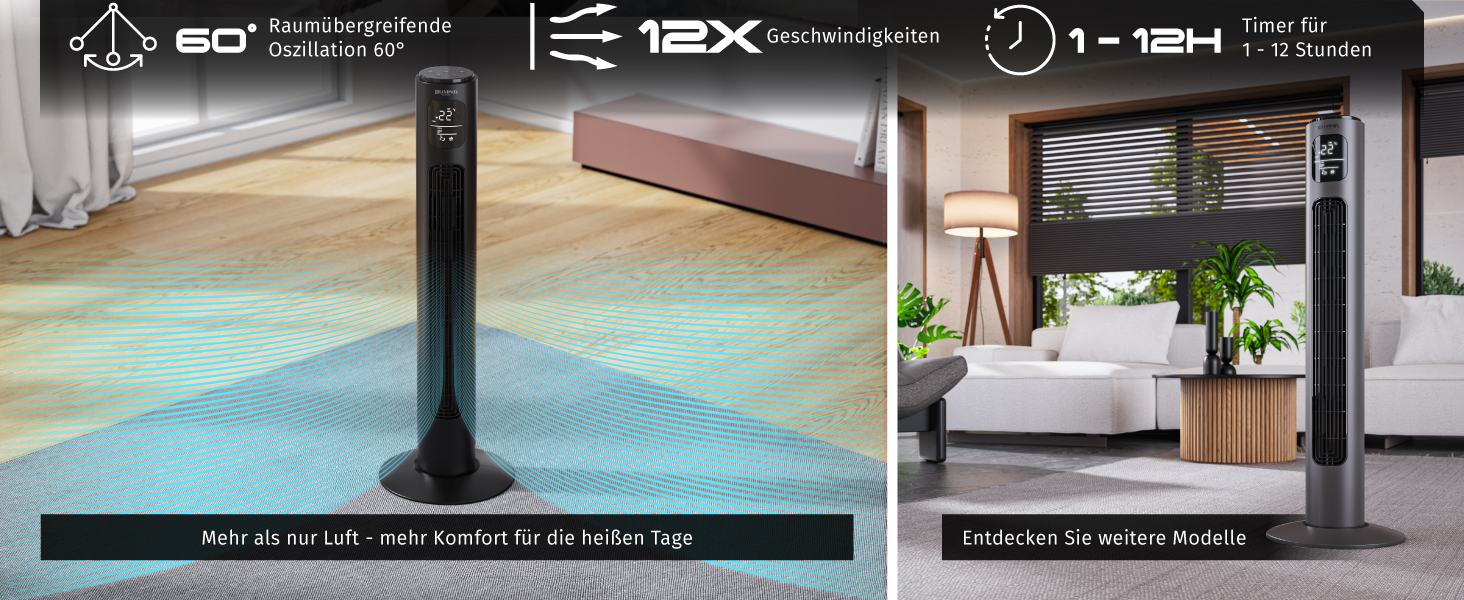 Турбовентилятор Brandson ECO з DC мотором: тихий, Wi-Fi, Smart Home, керування через додаток/Alexa, осциляція, чорний