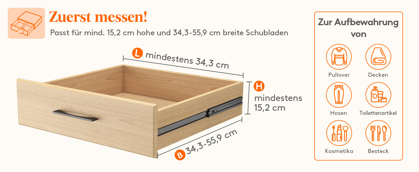 Lifewit Drawer Dividers Set, Plastic, for Internal Length 27–40cm & Height >10.5cm Drawers, Adjustable Organizer System for Closet/Bedroom/Dresser/Kitchen/Office, White (4, for Internal Length 34–50cm & Height ≥15.5cm)