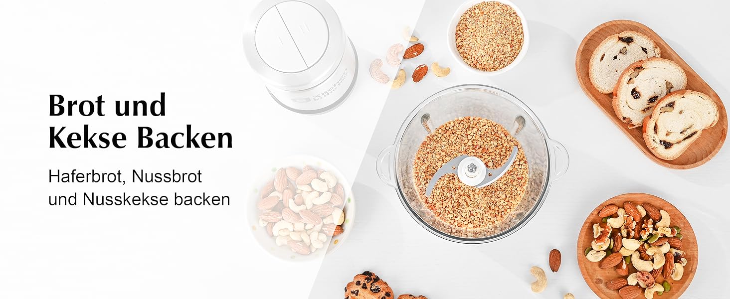 Електричний подрібнювач Zerkleinerer Kitchen in the Box 400W зі скляною (1л) та сталевою (2л) чашами для м'яса, овочів, фруктів та дитячого харчування, сріблястий