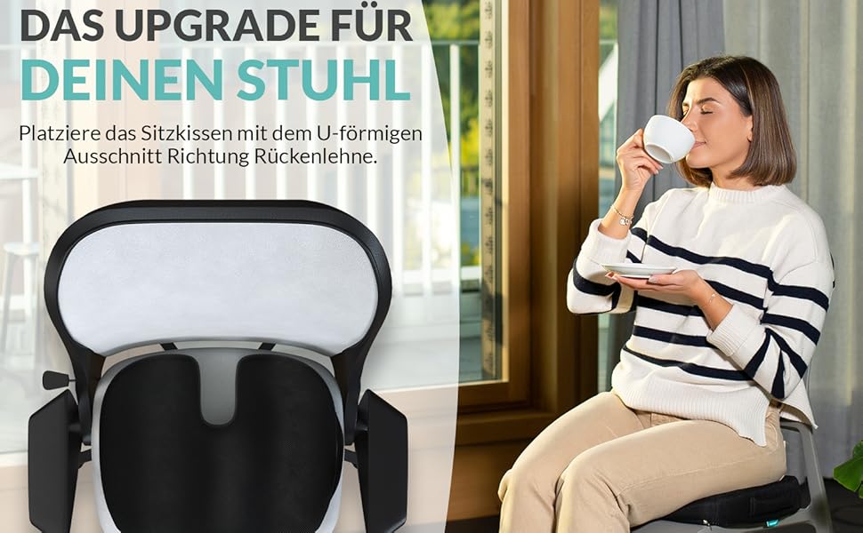 Ортопедична подушка для сидіння Goldschmieds® - для офісного крісла, авто та ін. - Знімає навантаження зі сідничної кістки, знеболює та покращує кровообіг. Made in Germany. Підходить для ваги 50-95 кг. Чорний пінополіуретан (Memory Foam)