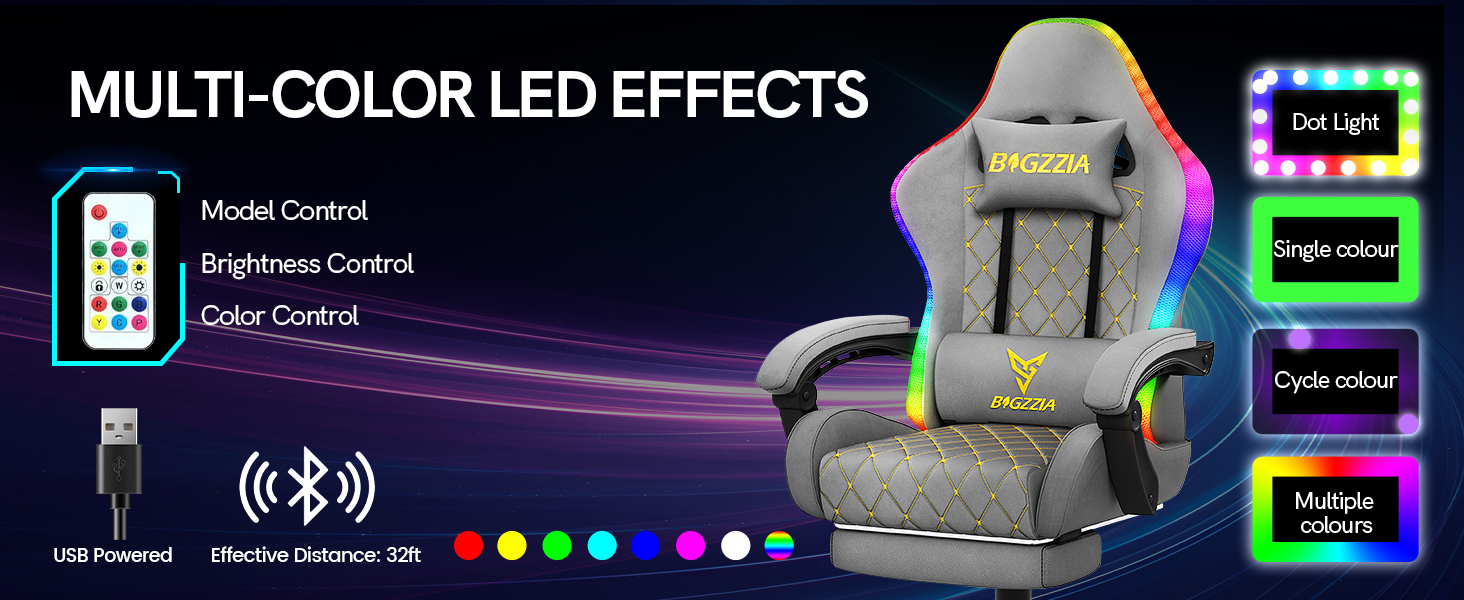 Ігрове крісло Bigzzia з LED-підсвіткою, ергономічний геймерський стілець з екошкіри (PU), сірий
