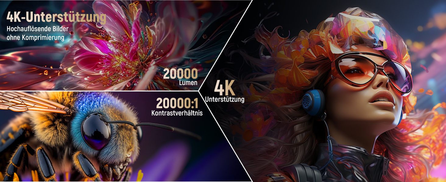 Портативний проєктор Mini Beamer 4K/1080p з Wi-Fi 6 та Bluetooth 5.4. Підтримка Auto Keystone, 200-дюймовий екран, сумісний з ноутбуками, смартфонами та TV (сірий)