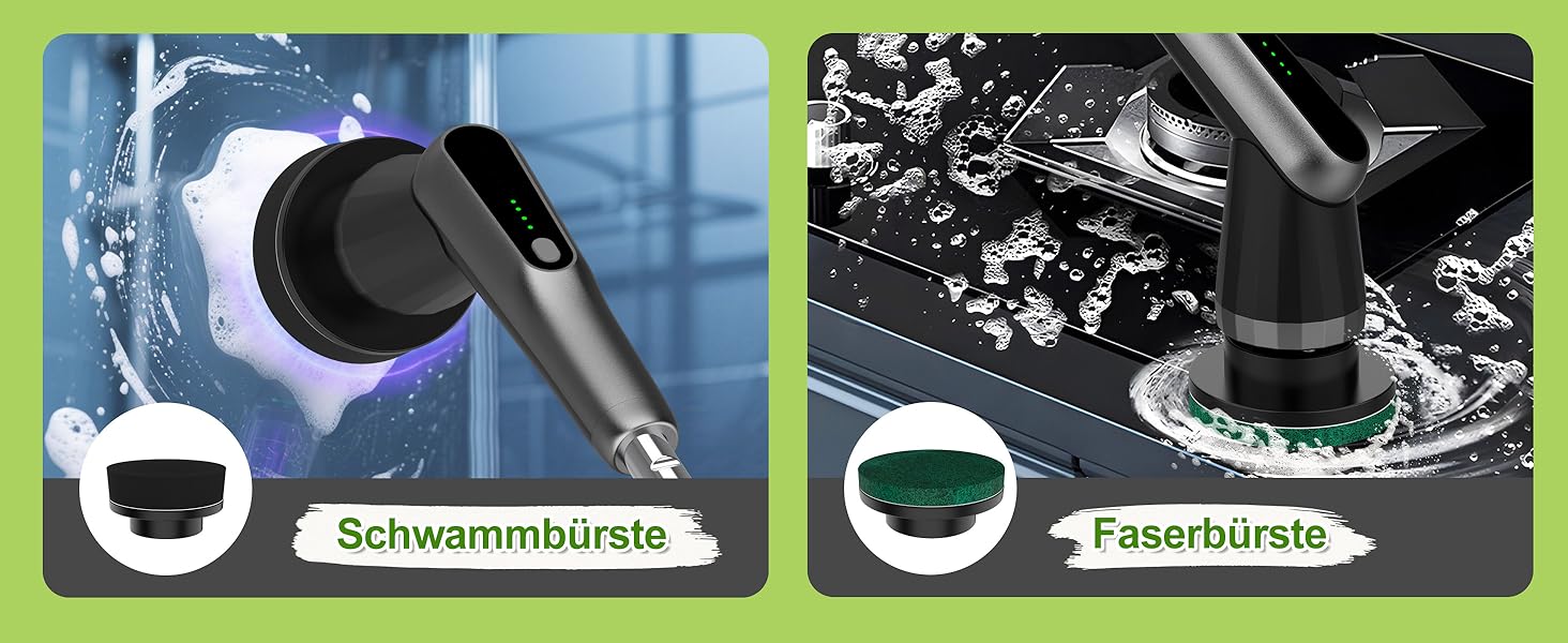 Електрична щітка для прибирання з 7 насадок, IPX7, регульована ручка, для ванної, кухні, підлоги, авто (чорний, сірий)