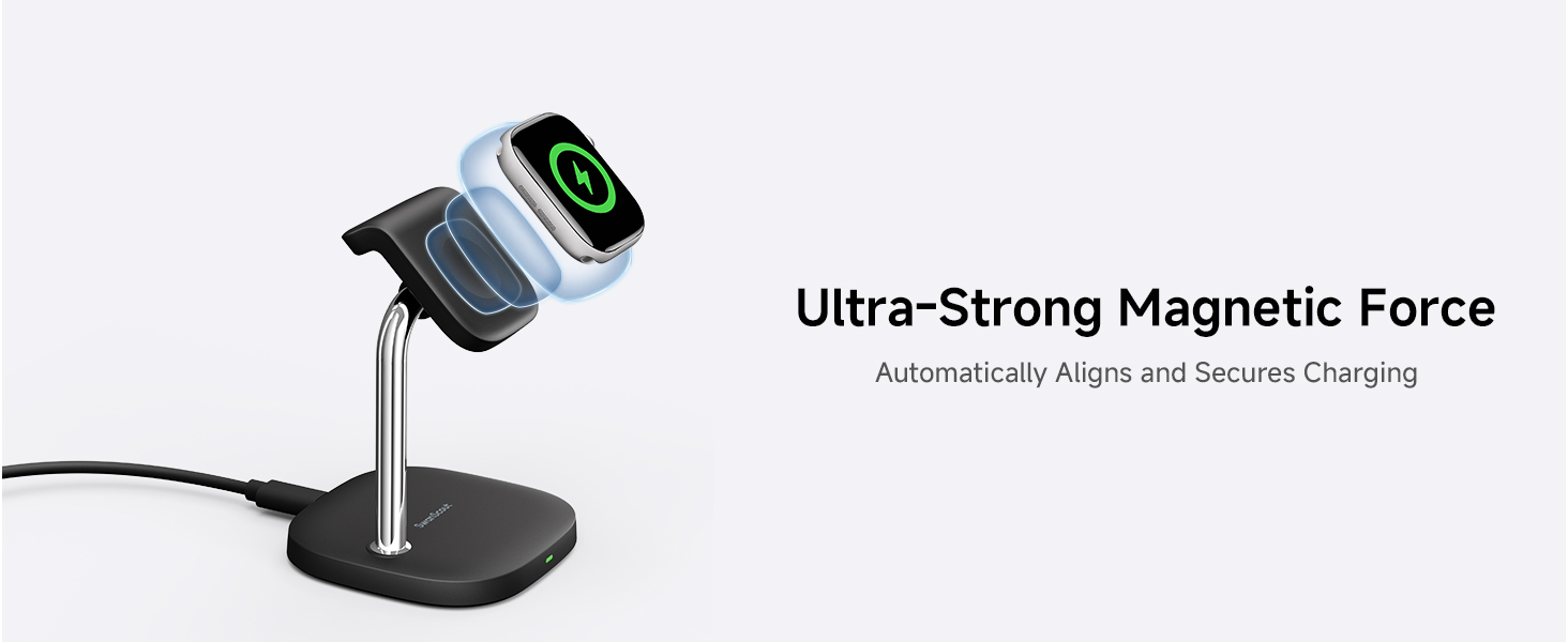 Зарядний пристрій для Apple Watch SwanScout 505A (Чорний): сумісний з Ultra 3, SE 3, Series 10, 9, 8, 7, 6, 5, 4, 3, 2, SE 2, 5W, бездротовий, регульований кут