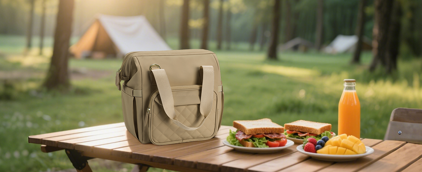 Термосумка 20 л, водонепроникна ізольована сумка/ланч-сумка з великим отвором, виготовлена з витокостійкого матеріалу PEVA, з кількома відділеннями та плечовим ременем – для роботи, школи, автомобіля, пікніка (Хакі)