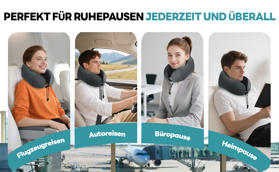 Подушка для шиї у літак - подушка для подорожей Memory Foam, ергономічна форма - подушка для шиї з маскою для сну, навушниками, сумкою - ідеально для літака, подорожей, офісу, дому (Сірий)