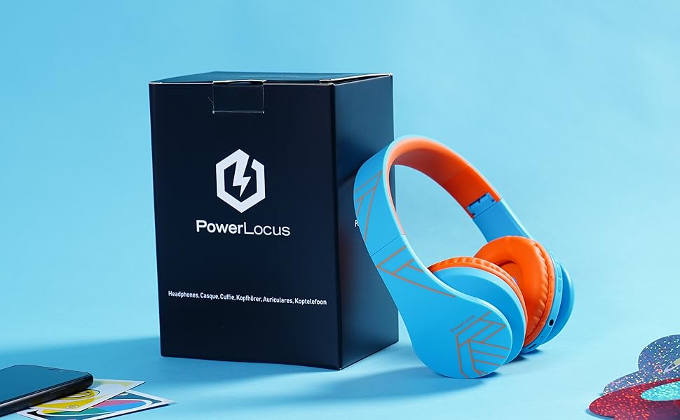 Дитячі навушники PowerLocus Bluetooth з обмеженням гучності 85dB, складні, з чохлом, Over-Ear, бездротові та провідні з мікрофоном, Micro-SD для телефону, ПК, планшета, помаранчеві