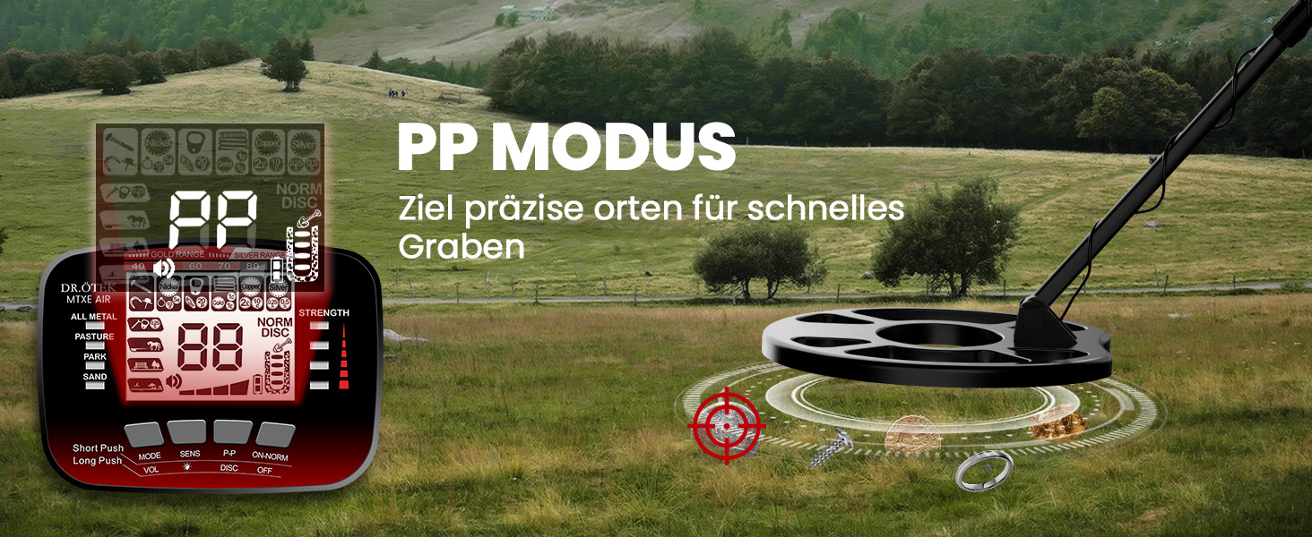 Металодетектор DR.ÖTEK Profi Set для дорослих та початківців: 6 режимів, водонепроникний (IP68), 3 режими ґрунту, Pinpoint, з аксесуарами, червоний