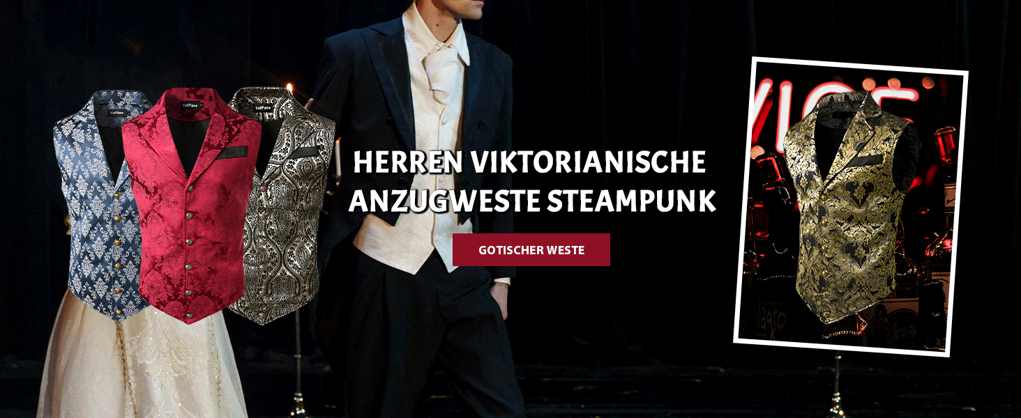 Чоловічий вікторіанський костюмний жилет VATPAVE у стилі стимпанк, готика, чорний