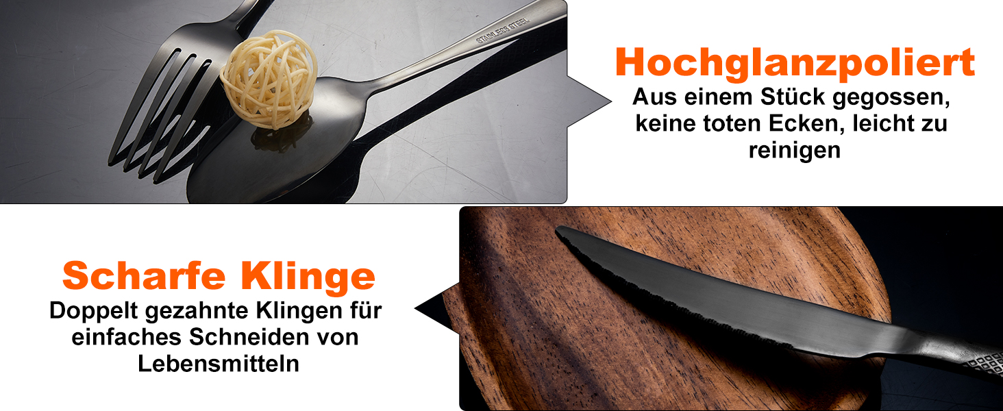 Набір столових приборів FANTICDE на 4 особи, 20 предметів, нержавіюча сталь, чорний матовий, з ножем, виделкою, ложкою, преміум-якість, для посудомийної машини