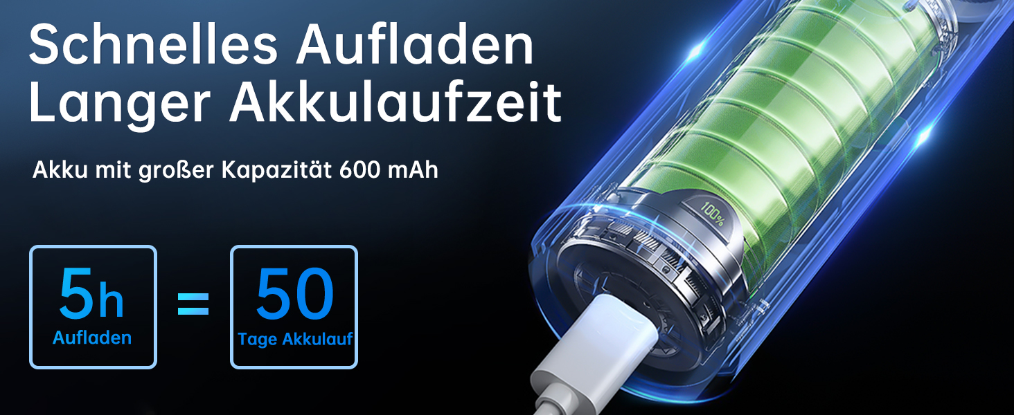 Електрична зубна щітка Rotierende для дорослих з 8 насадками, 3 режимами чищення, акумулятором до 50 днів та Smart-таймером 2 хв - Чорна