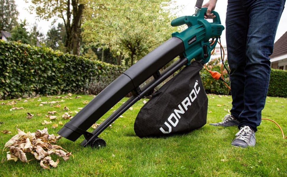Електричний садовий пилосос VONROC 3300Вт 3-в-1: повітродув, пилосос, подрібнювач, 270 км/год, 40л мішок