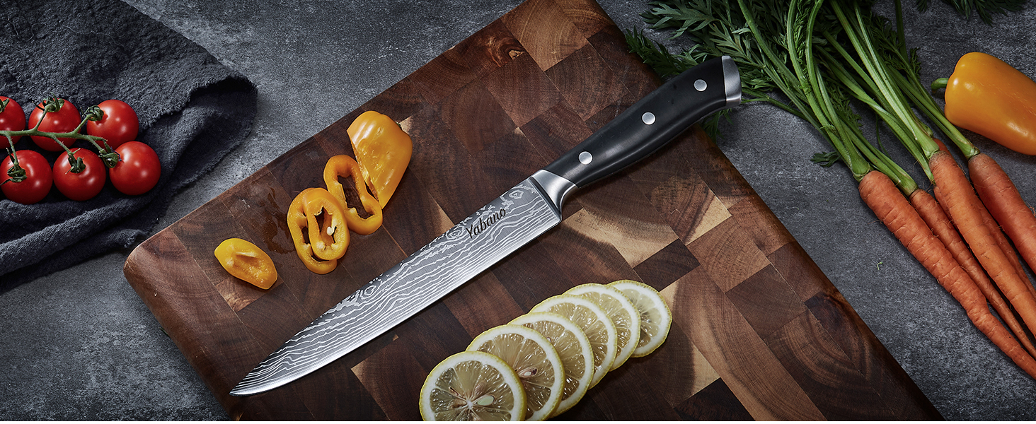 Yabano 14-Piece Professional Knife Set with Sharpening Block - Stainless Steel Chef Knives with Plastic Handles & Wood Block