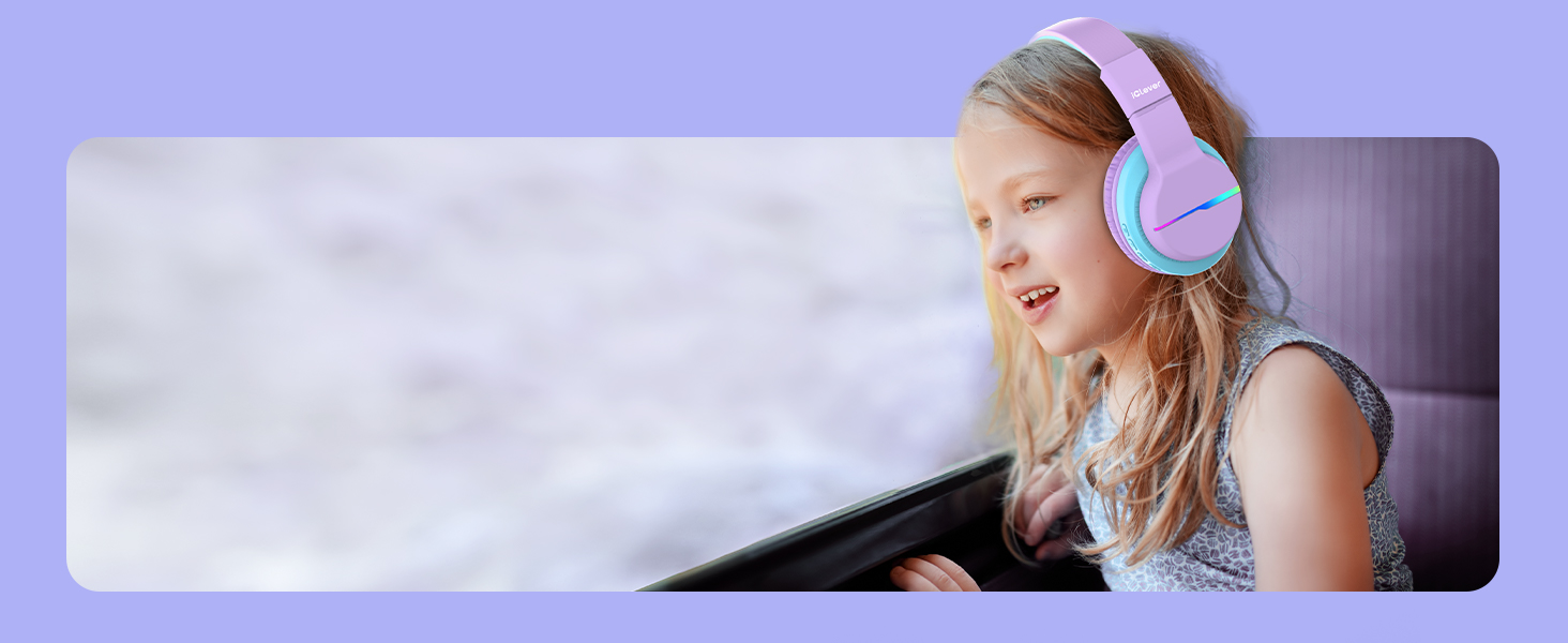 iClever Бездротові навушники для дітей з LED-підсвічуванням, Over-Ear, Bluetooth 5.2, мікрофон, BTH12, фіолетовий