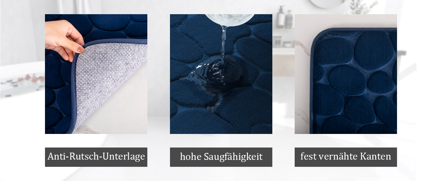 Набір килимків для ванної кімнати chakme (2 шт.), пам'ятна піна Cobblestone, протиковзкі та поглинаючі килимки для ванни та туалету, темно-сині