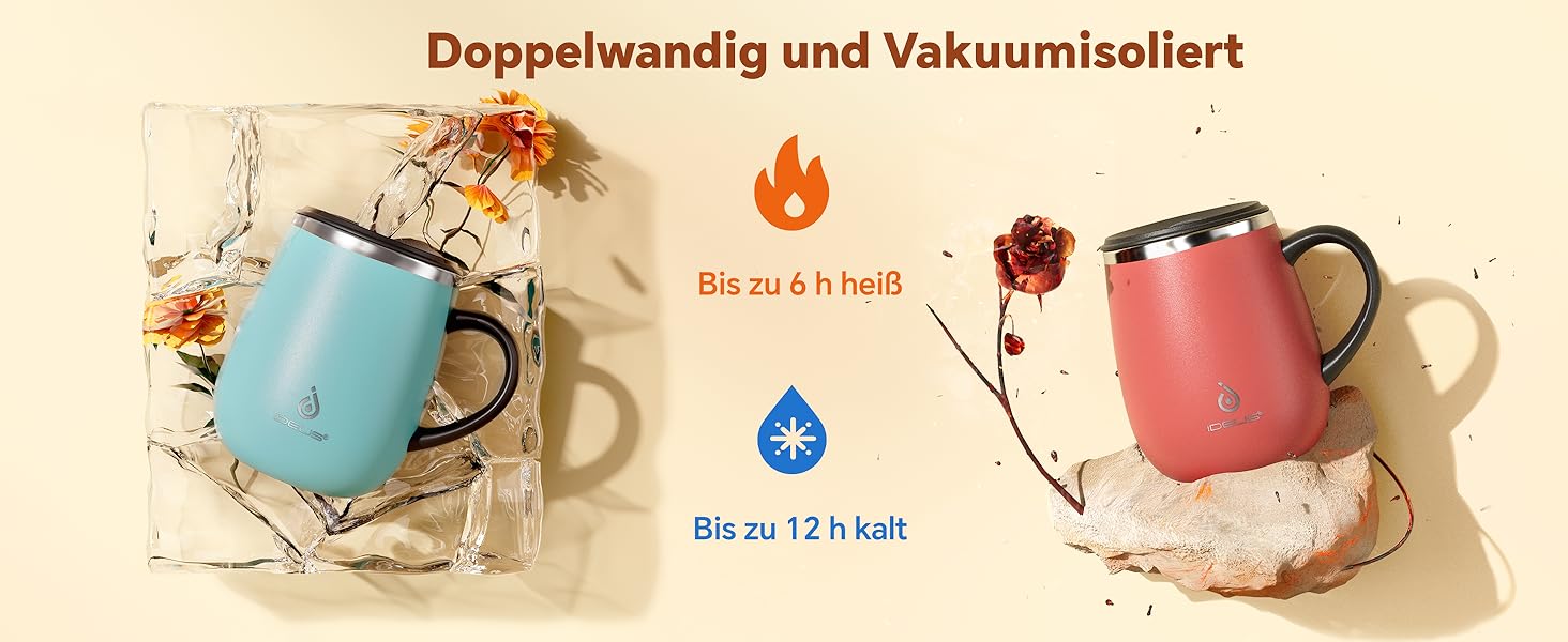 Кружка для кави та чаю Ideus 470 мл з нержавіючої сталі, подвійні стінки, вакуумна ізоляція, зелена