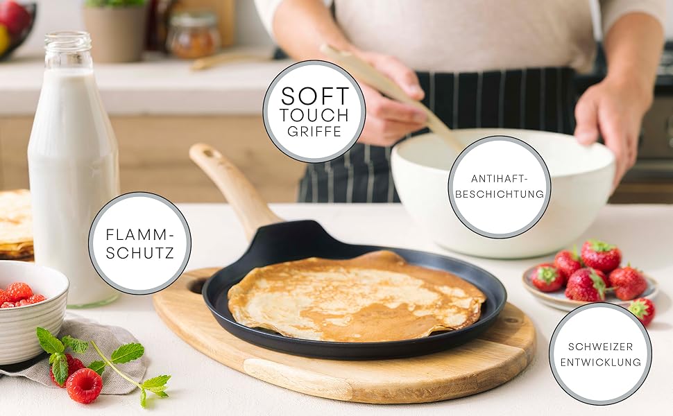 MasterChef Crepe Pan Induction, Pancake Pan for Pancakes, Roti, Omelette, Tortilla, Induction, Gas, Ceramic Stove, Non-Stick Coating Aluminum, 25cm, Extra Wide Natural Collection