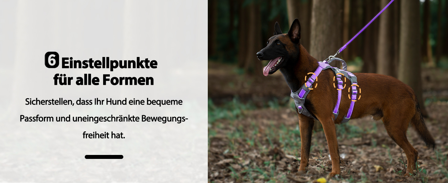 Шлейка безпеки для собак Huntboo, анти-втеча, для панічних собак, з ручкою, регульована, для маленьких, середніх та великих собак (лавандовий, M)