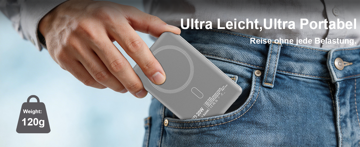Power Bank MagSafe для iPhone 6000mAh: ультратонкий магнітний акумулятор 20W USB-C сірий