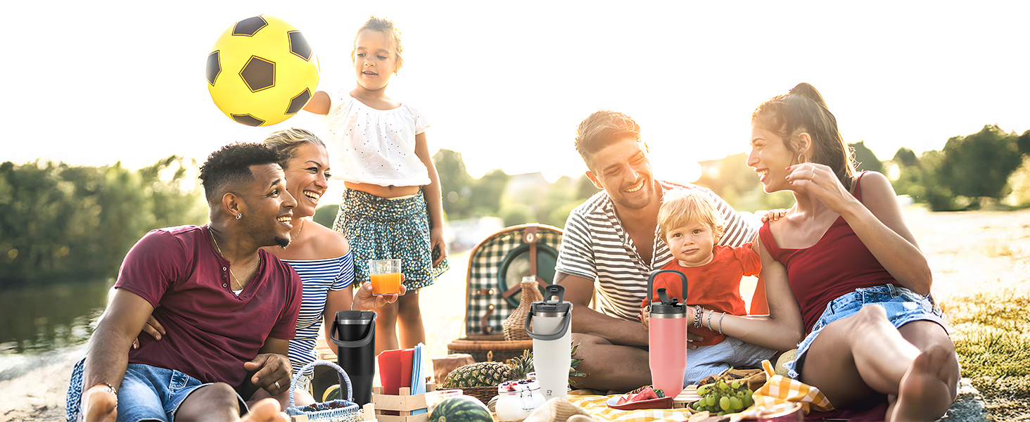 Термокружка Riley Joy 2.0 з нержавіючої сталі 1л з трубочкою та ручкою - для кави з собою, блакитна