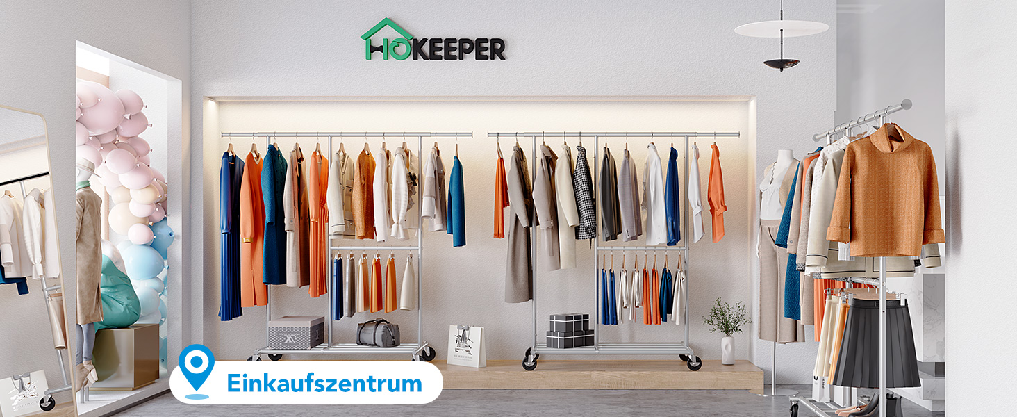 Стійка для одягу на колесах HOKEEPER, подвійна, вантажопідйомність до 283 кг