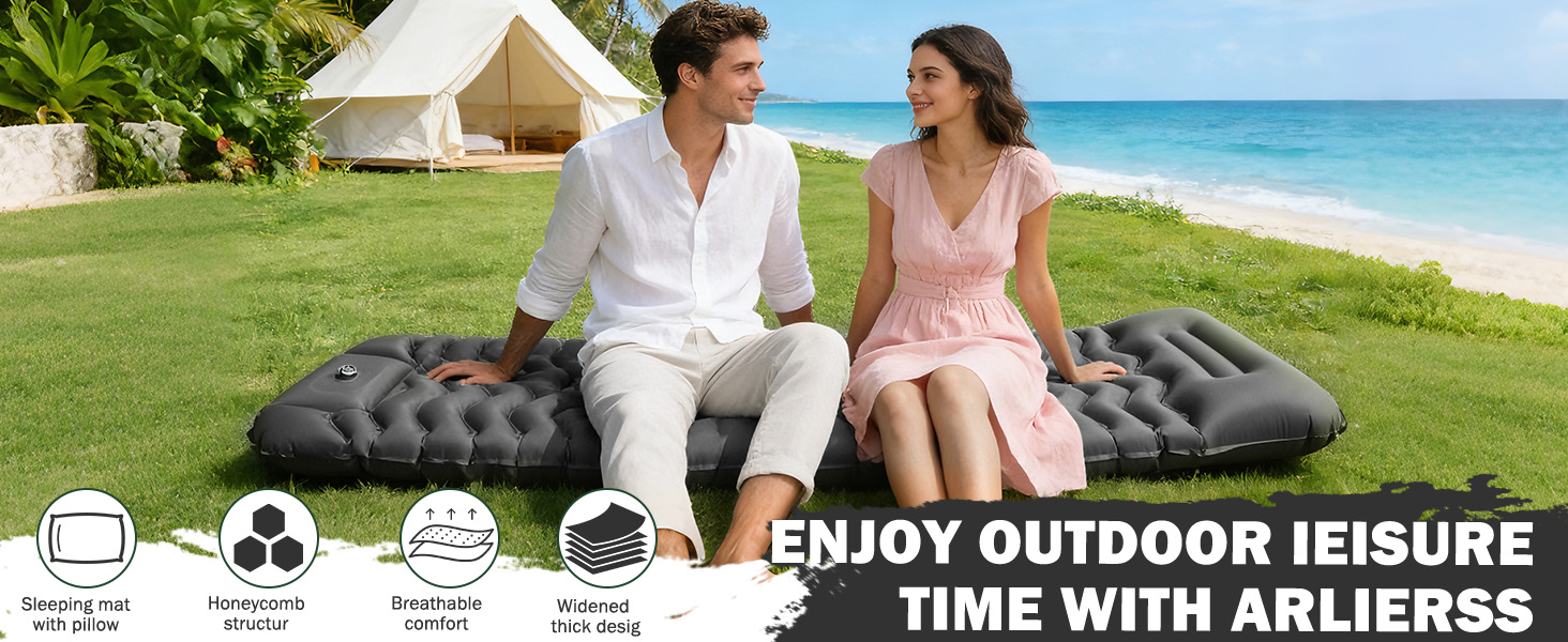 Надувний матрац Isomatte 12 см для кемпінгу з насосом та подушкою, сірий. Матрац для подорожей, пляжу, туризму, антирозривний, портативний