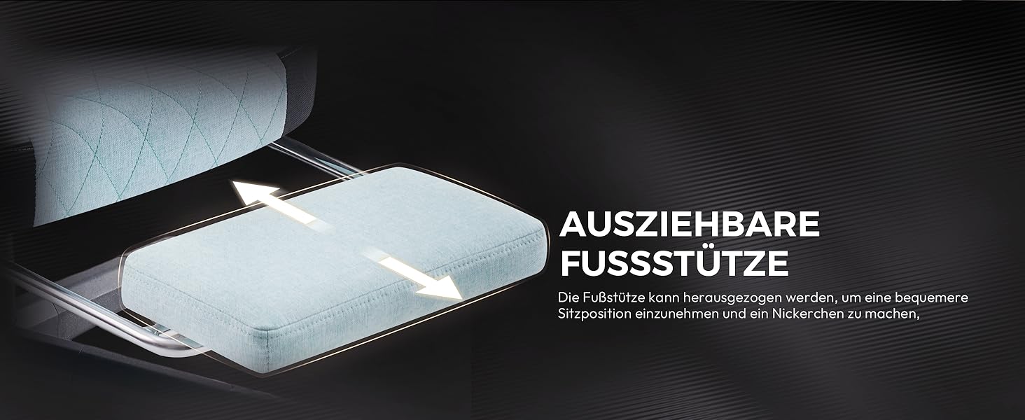 Ігровий крісло Dowinx з тканиною, пружинним сидінням та масажем попереку, з підніжкою для дорослих. Ергономічне, велике та високе крісло для офісу та ігор, до 135 кг, колір - аква