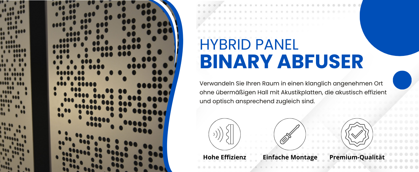 Акустичні панелі Bluetone Acoustics Binary AbFuser — звукопоглинаючі та дифузійні панелі для домашнього кінотеатру, студії та вітальні (100x50x10 см, колір Ecru)