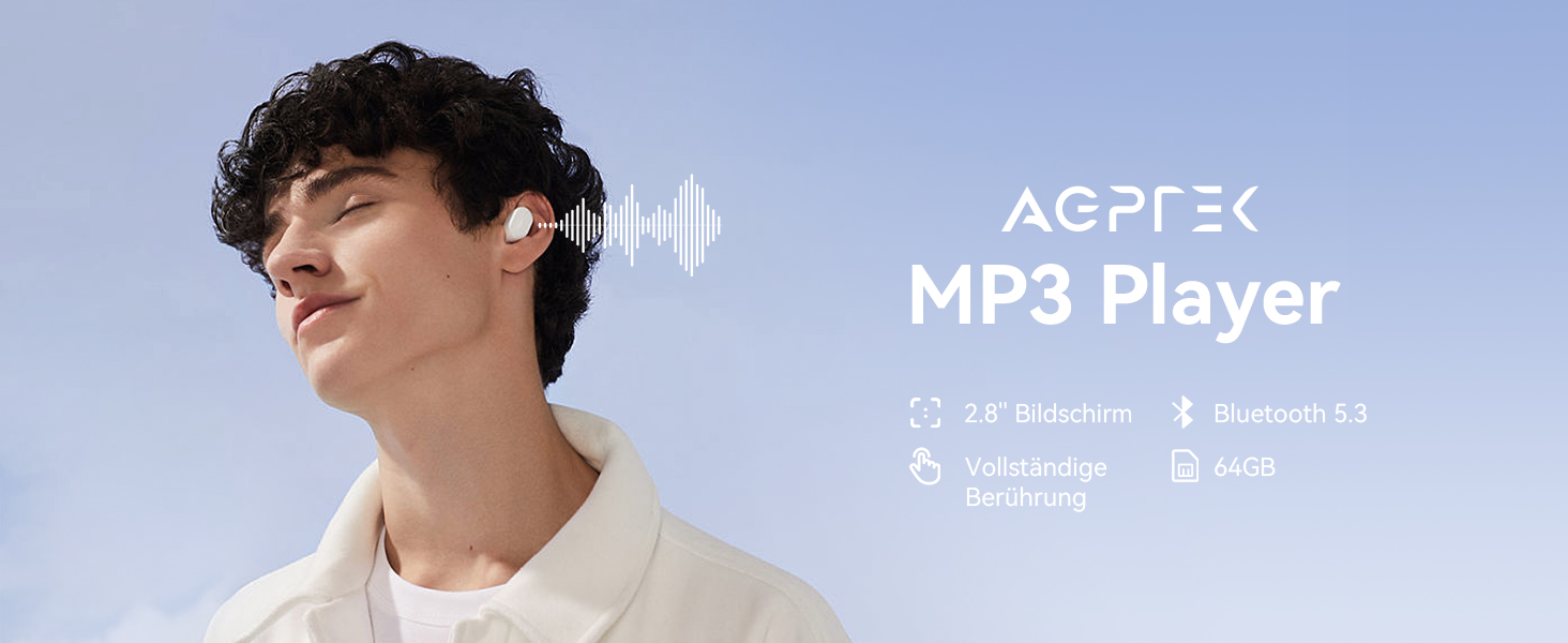 MP3 плеєр GPTEK з Bluetooth 5.3, 2.8