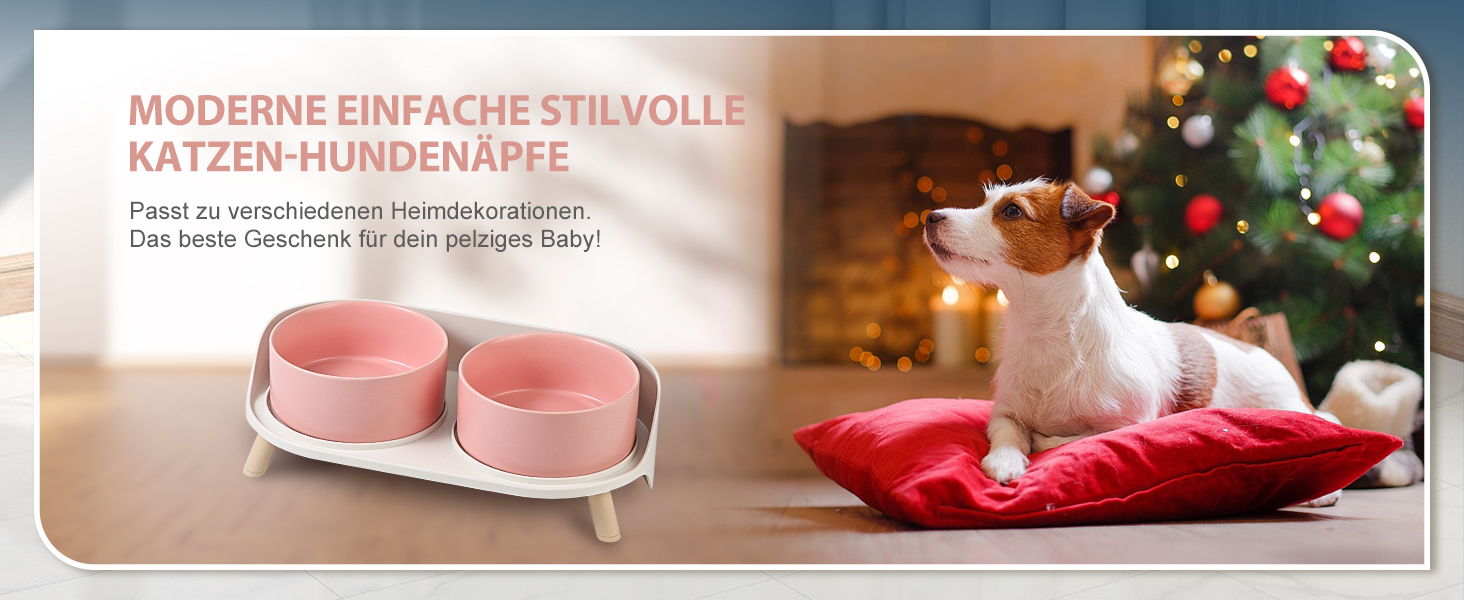 Набір мисок для собак з кераміки - 2 шт. з антиковзним підставкою - годівниця для собак та котів, рожевий колір