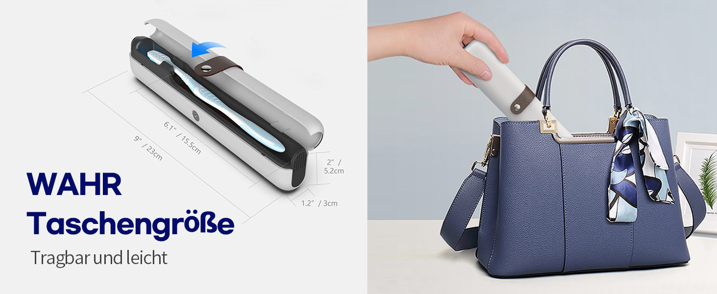 Портативний дезінфектор UV для зубних щіток HubiCare: стерилізатор, кейс для подорожей, зарядний пристрій, для електричних та звичайних зубних щіток (1 шт.)