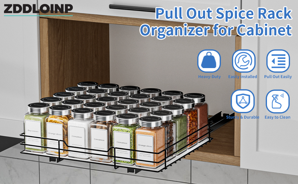 Висувна полиця для спецій у шафу, 2 яруси, регульована висота, чорний колір, органайзер для спецій, органайзер для кухні (32.2x27x6 см)