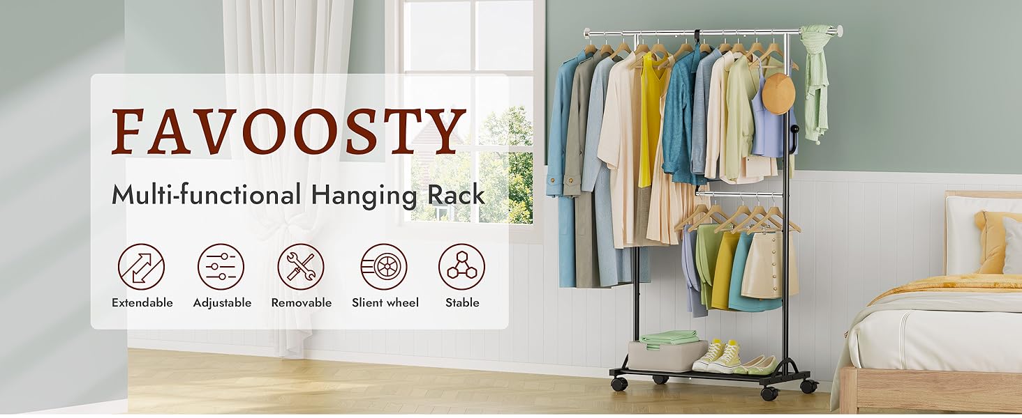 Кледірстанцер FAVOOOSTY на колесах, мобільний, металевий, регульований, чорно-білий, 89.50×39.00×161.20 см