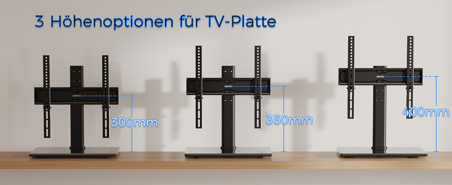 Підставка для телевізора Bontec, регульована по висоті, для LCD, LED, OLED (24-60 дюймів), VESA 400x400 мм, 45 кг, скло, кабелеуправління, чорний