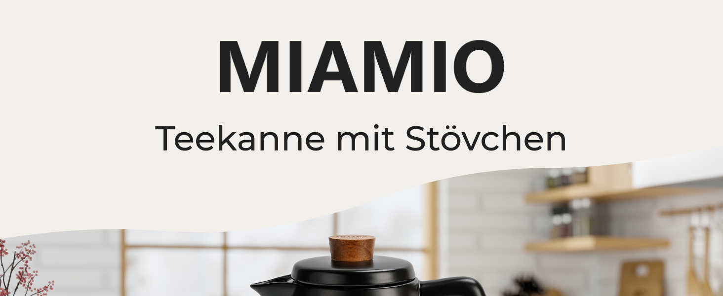 Чайник MIAMIO з підставкою, 1 л, з ситечком та кришкою для листового чаю - подарунок для жінок/любителів чаю (білий/чорний)