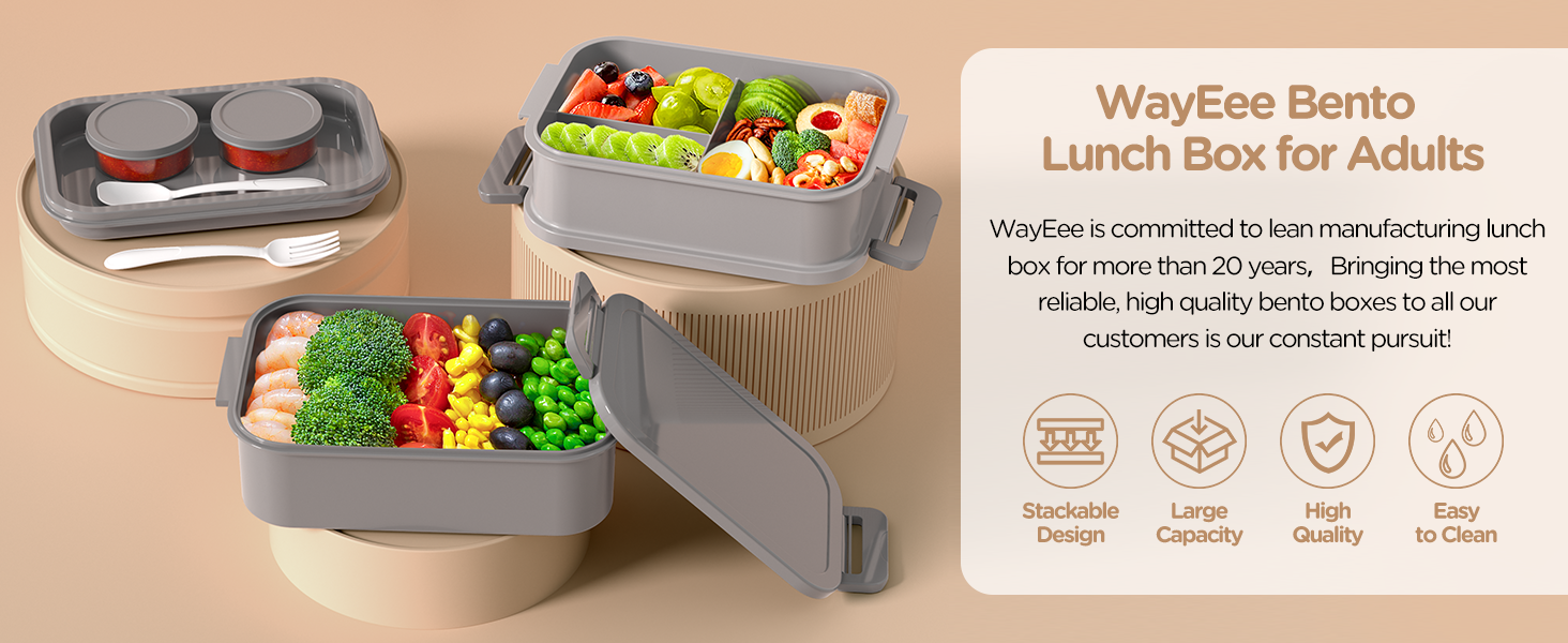 WayEee Ланчбокс для дорослих 2130 мл, великий об'єм, бенто-бокс, витікання захищено, BPA Free, для офісу, школи (сірий)
