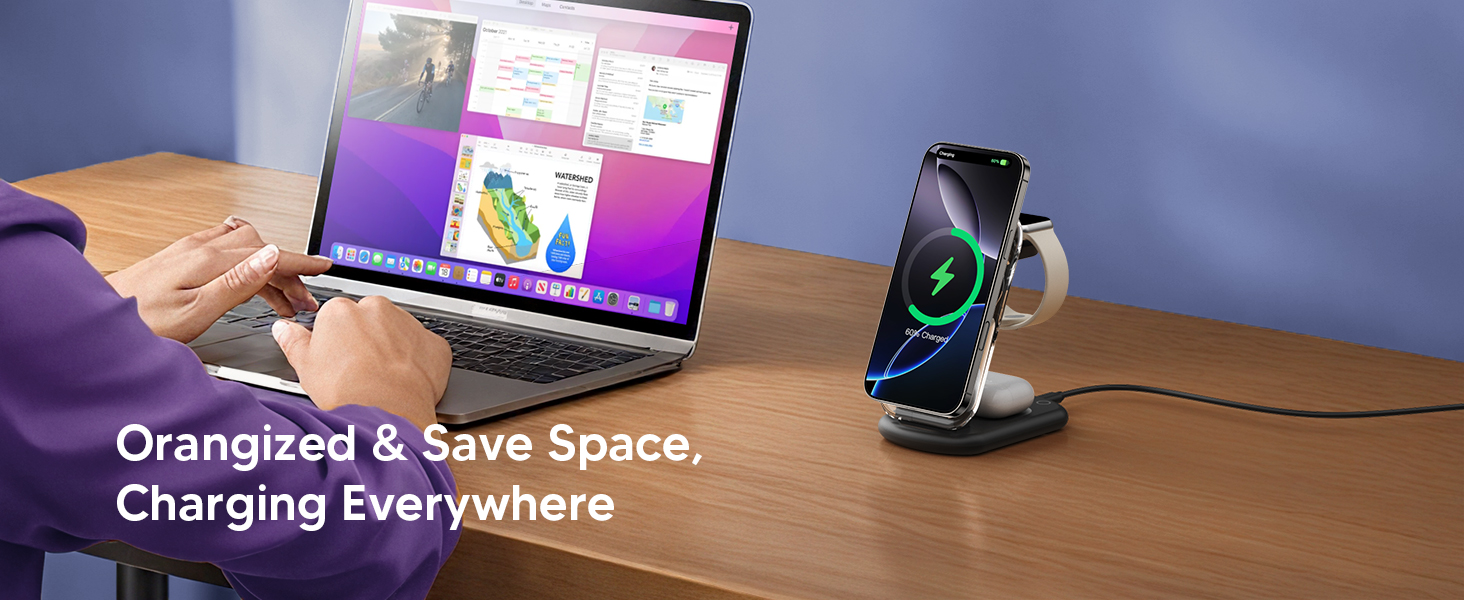 Бездротова зарядка MagSafe 3-в-1 для iPhone, Apple Watch та AirPods, сумісна з iPhone 16/15/14/13/12 Plus/Pro Max