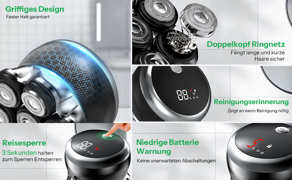 Електричний гостроювач для голикової голови Yeerain 7D, чорний, з LED-дисплеєм та 2 швидкостями