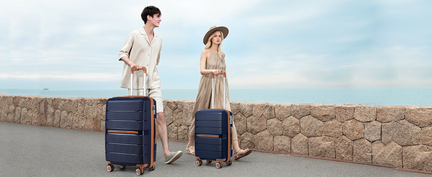 Чемодан British Traveller Mittelgroß: міцний валіза на 4 колесах з TSA-замком, 66 x 43.3 x 28.5 см, бежевий (темно-синій), 24+28 дюймів