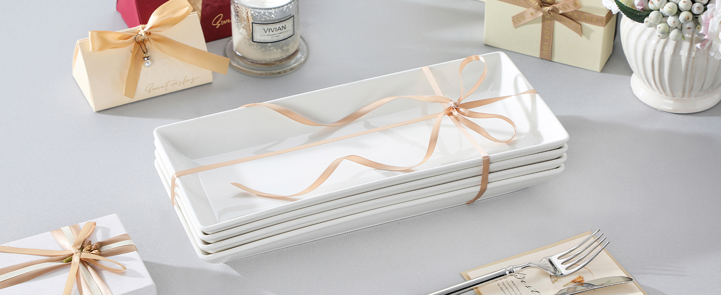 MALACASA Набір сервірувальних тарілок з порцеляни, 4 шт., 30 x 18 см, білий