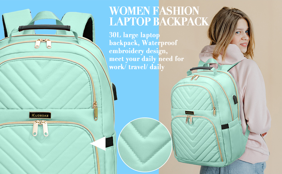 Жіночий рюкзак для школи, університету, подорожей: стильний, водонепроникний, з USB-портом, 15.6 дюймів, світло-зелений