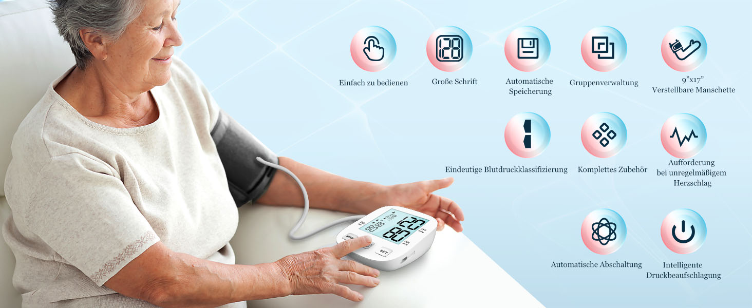 Тонометр на плече BP Blutdruckmessgerät: цифровий тонометр з регульованою великою манжетою 22-42 см, HOLFENRY тонометр на зап'ястя для дорослих та літніх людей
