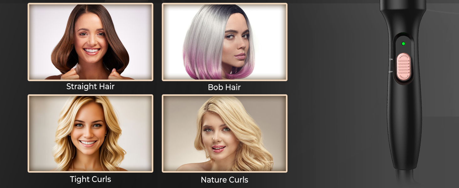 UKLISS Стайлер для волосся 6-в-1 Airbrush | Професійний набір Air Styler - 1000W | Фен-щітка, плойка, фен, для локонів, об'єму та випрямлення (Рожеве золото)