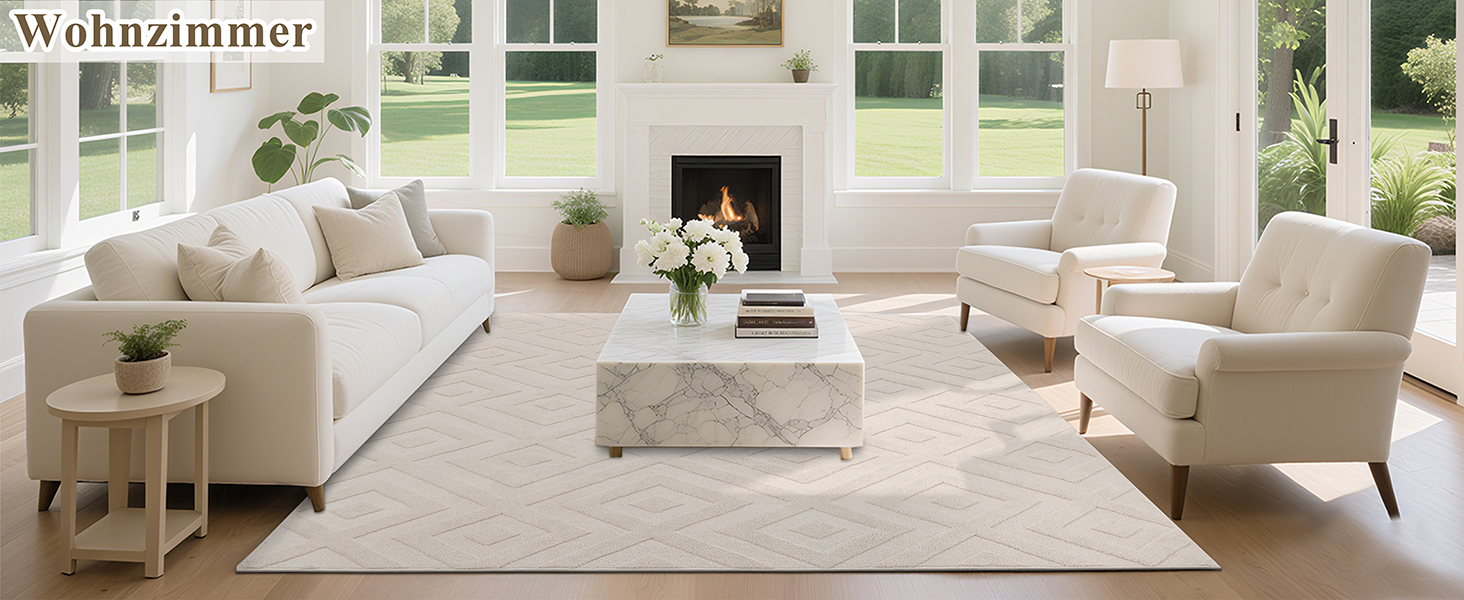 Килим для вітальні SHACOS з коротким ворсом, бежевий, геометричний з 3D ефектом, 120x160 см та 140x200 см