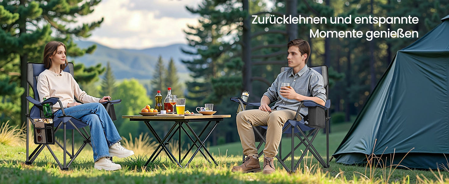 Крісло складане SONGMICS для кемпінгу з підсклянником, блакитне (до 205 кг)